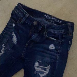 Super Stretch Dark Blue Ripped Skinny Jeans